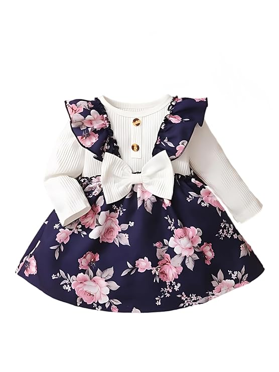 Buy & Try by Dharmikaay Girl's Lycra Floral Printed Frock Dress for Girls Short Frock Baby Princess Western Dresses|