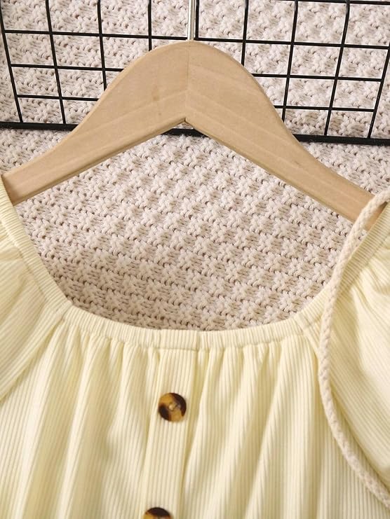 TAGAS Toddler Girls Striped Print Puff Sleeve Bow Front Dress - Image 2