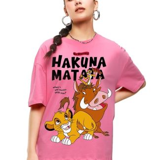 Bewakoof Official Disney Merchandise Hakuna Matata Women's 100% Cotton Graphic Print Oversized Fit Round Neck T-Shirt